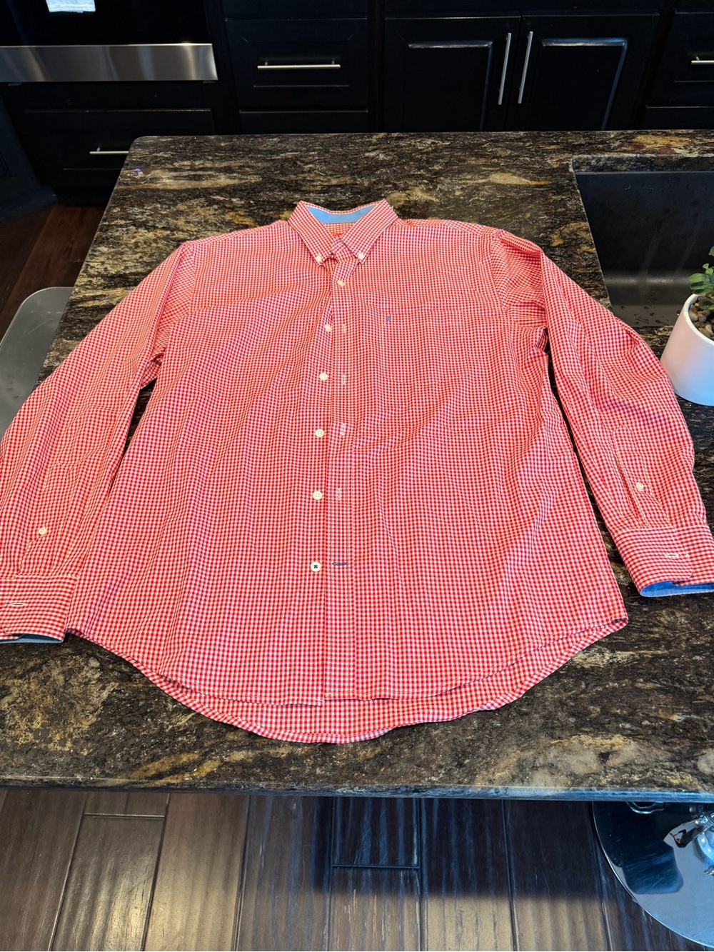 Izod Red Gingham Long-Sleeve Button-Down Shirt Mens M